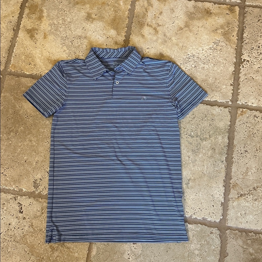 Southern Tide Navy and White Striped Polo